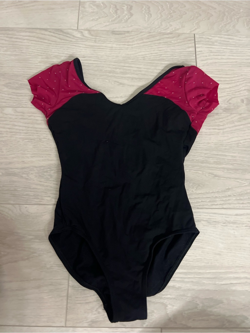 Nikolay Black Leotard with Fuchsia Cap Sleeves